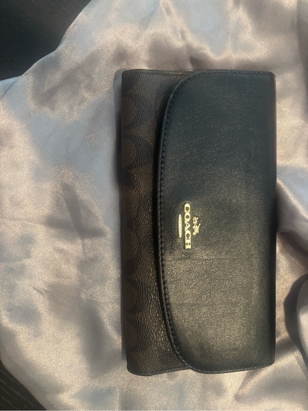 COACH Black Leather Trifold Wallet with Gold Logo